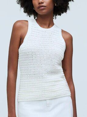 Madewell Crochet-Knit Crewneck Sweater Tank Bright Ivory Size S NWT